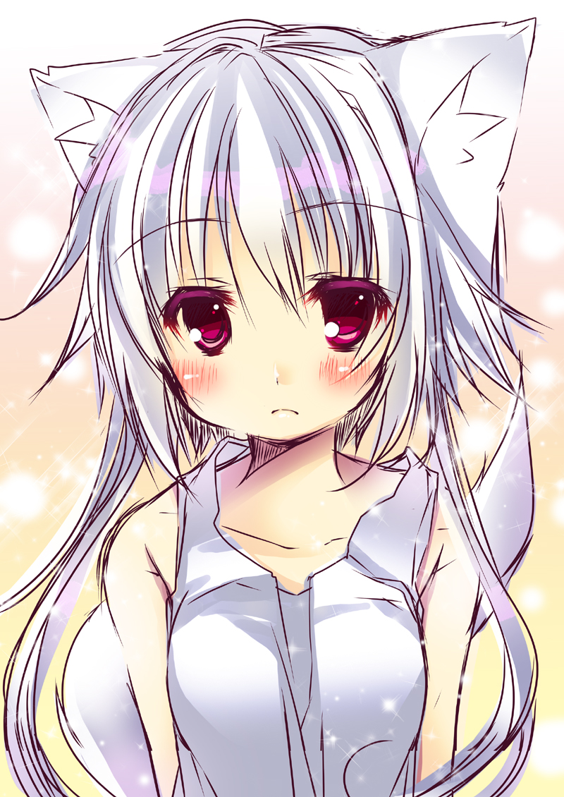 animal_ears blush breasts copyright_request hikanyan long_hair looking_at_viewer medium_breasts solo tail