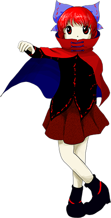 bow cape collar double_dealing_character full_body lowres official_art oota_jun'ya red_eyes red_hair sekibanki solo touhou transparent_background