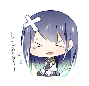 &gt;_&lt; bad_id bad_pixiv_id bandaid blue_hair closed_eyes cross gradient_hair kantai_collection katori_(quietude) long_hair lowres multicolored_hair open_mouth samidare_(kantai_collection) solo tears translated very_long_hair