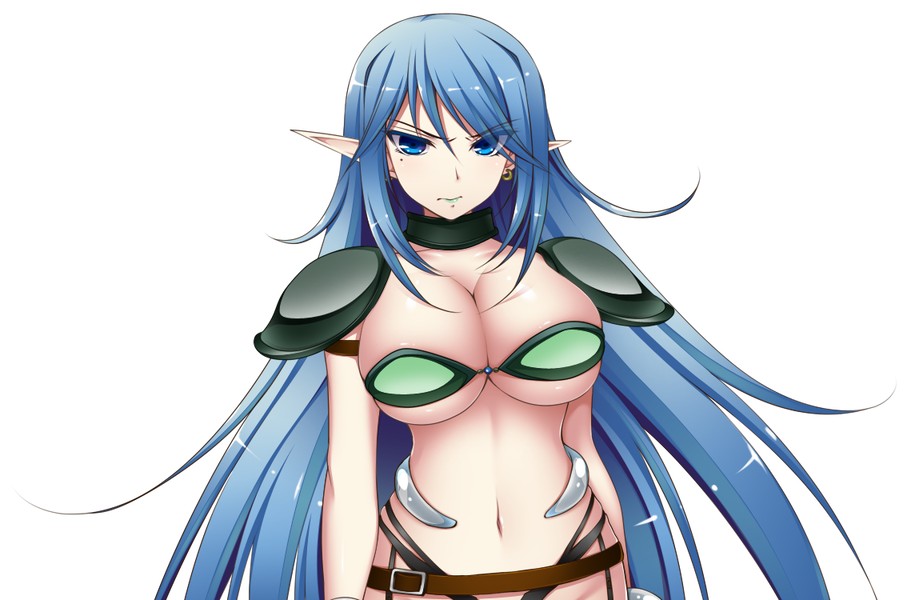 1girl artist_request blue_eyes blue_hair break/pride breasts character_request earrings game_cg jewelry large_breasts long_hair mole navel pita_fetish! pointy_ears rutejia solo source_request white_background