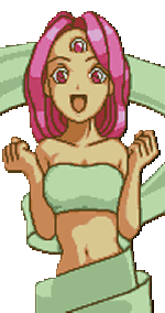 animated animated_gif bounce bouncing_breasts breasts large_breasts lowres magical_drop pink_eyes pink_hair pixel_art smile snk sprite third_eye world_(magical_drop)