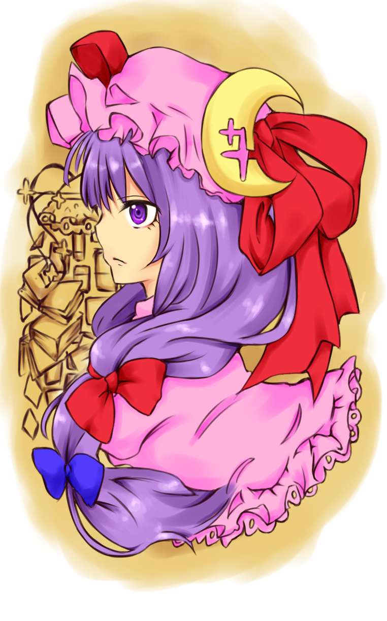 alice_(nh2) bad_id bad_pixiv_id colorized crescent hat highres long_hair patchouli_knowledge profile purple_eyes purple_hair solo touhou upper_body