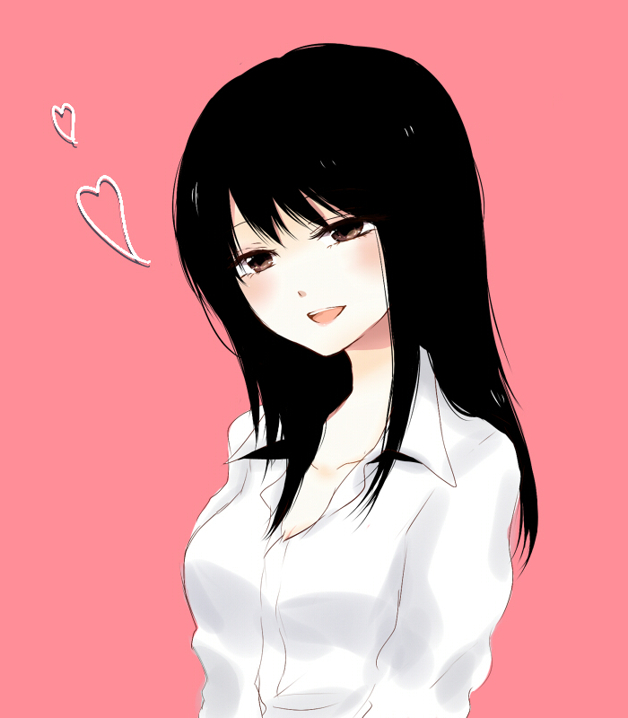 blush breasts copyright_request heart long_hair medium_breasts open_mouth simple_background smile solo sui_(camellia)