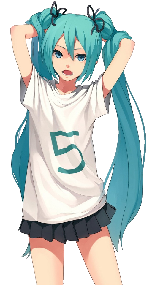 5 aqua_eyes aqua_hair arms_up blue_eyes duplicate fkey hatsune_miku long_hair looking_at_viewer number open_mouth shirt simple_background skirt solo t-shirt twintails very_long_hair vocaloid white_background