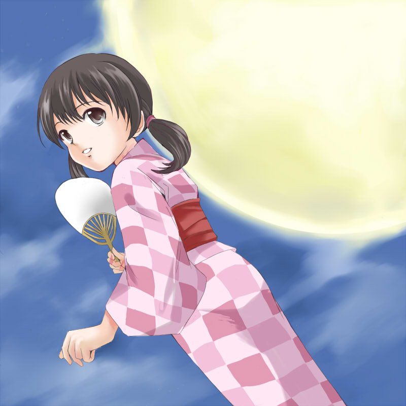 1girl atlus doujima_nanako japanese_clothes kimono kurosarena moon persona persona_4 shin_megami_tensei twintails