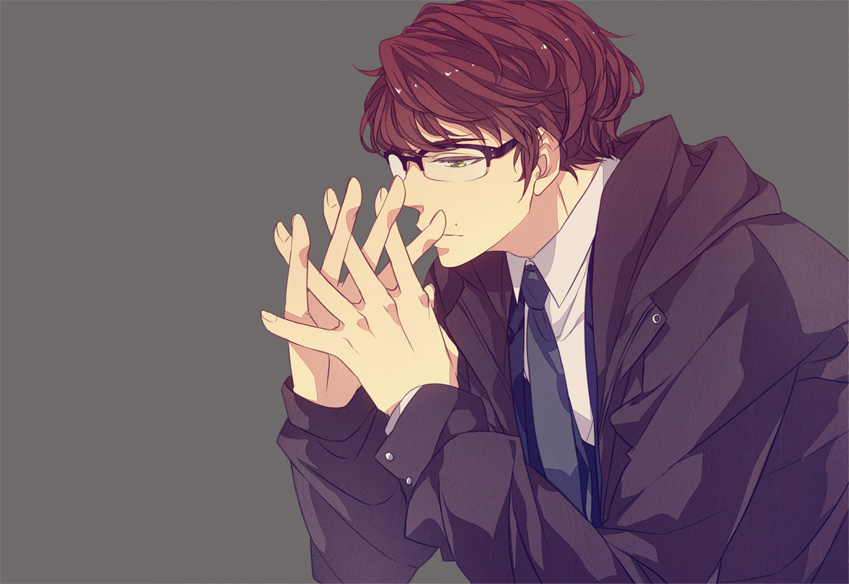 glasses green_eyes hands_clasped male_focus necktie own_hands_together q_(james_bond) sara666 skyfall solo