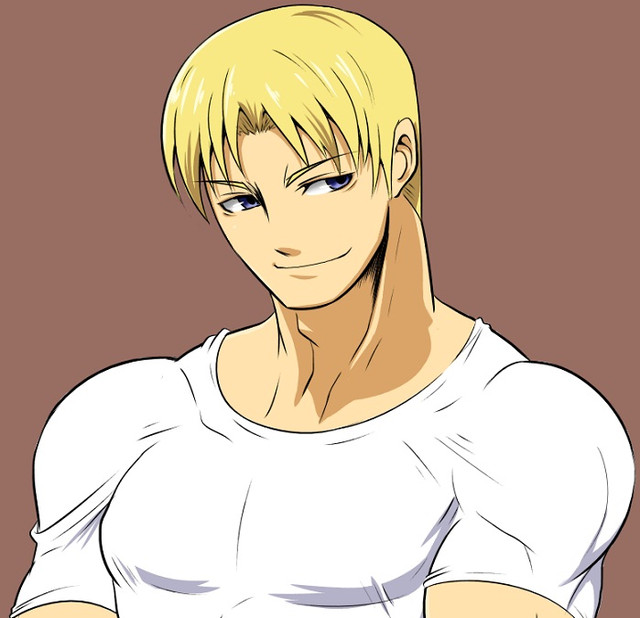 blonde_hair blue_eyes cody_travers male male_focus shirt white_shirt