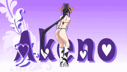 1girl animal_ears animated animated_gif ass bell bell_collar bikini black_eyes black_hair breasts collar cow_ears cow_print cow_tail dancing high_school_dxd himejima_akeno long_hair lowres navel solo swimsuit tail thighs
