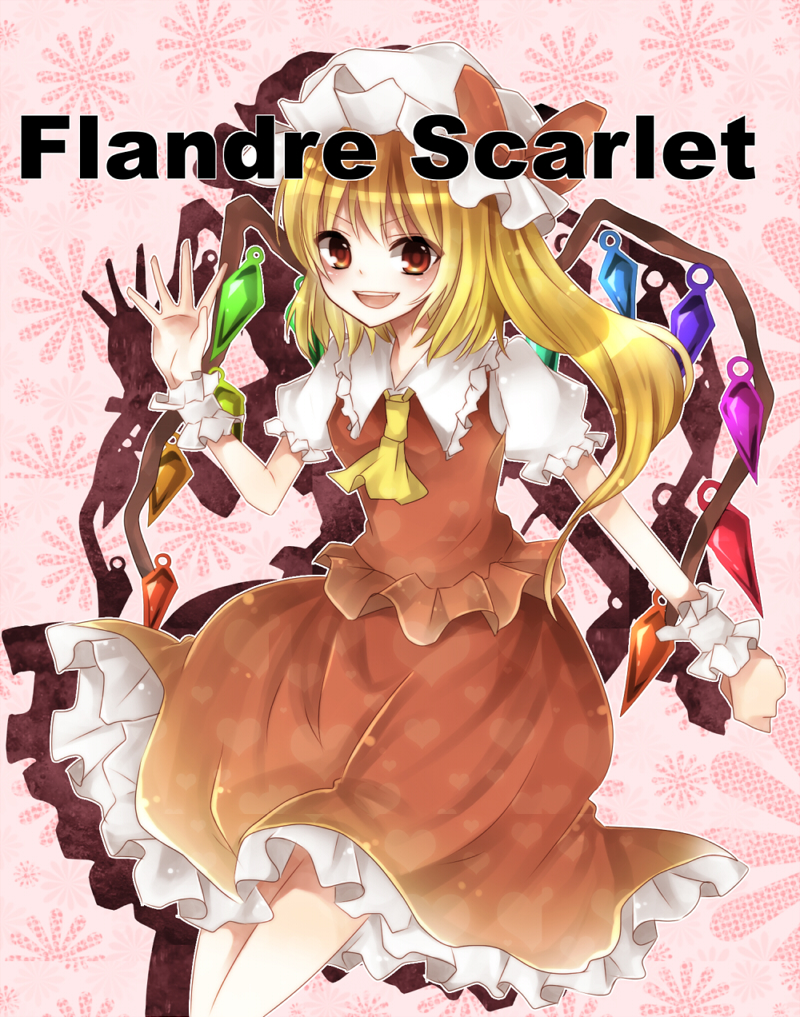 bad_id bad_pixiv_id blonde_hair character_name flandre_scarlet hat hat_ribbon mob_cap parimu red_eyes ribbon solo touhou wings wrist_cuffs