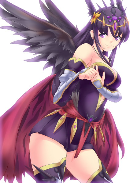 1girl :) breasts clothed female jewelry lots_of_jewelry persephone_(p&amp;d) purple_eyes puzzle_&amp;_dragons smile