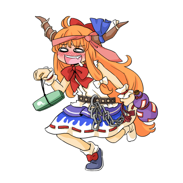 arata_iri bad_id bad_pixiv_id drunk horns ibuki_suika long_hair oni orange_hair shoes single_shoe solo touhou