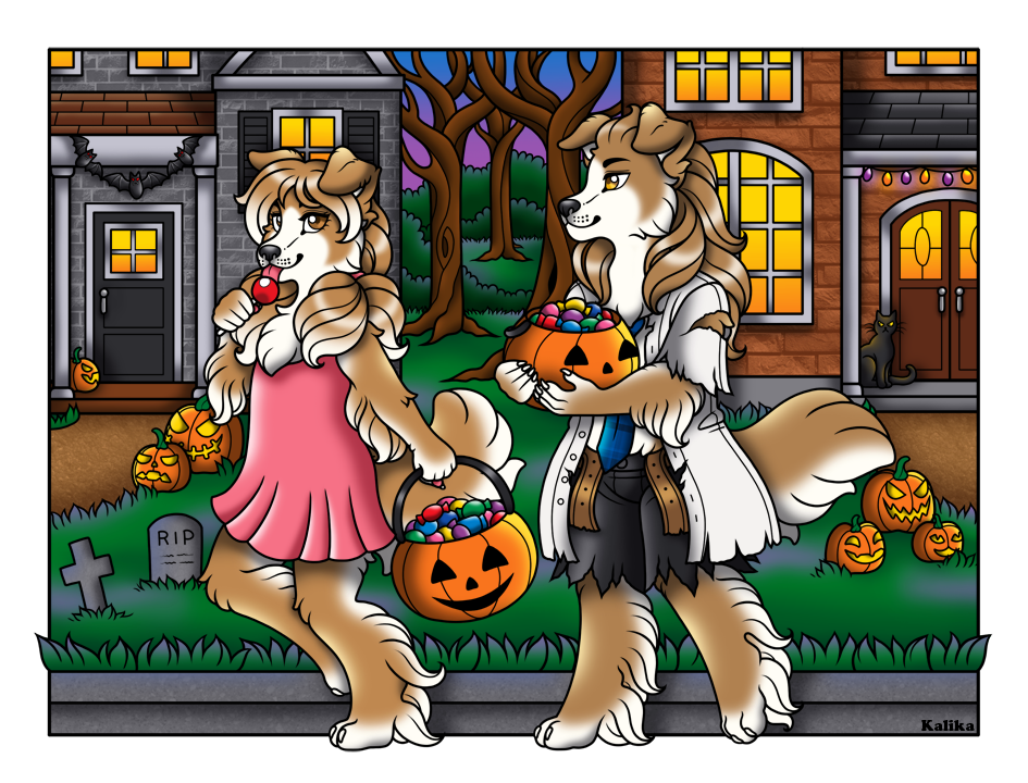 building candy canid canine canis collie domestic_dog food fruit grass halloween holidays house kalika-tybera mammal pumpkin tree