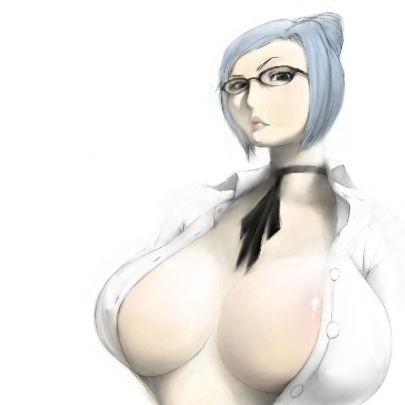 1girl artist_request breasts cleavage glasses huge_breasts kangoku_gakuen large_breasts prison_school shiraki_meiko solo
