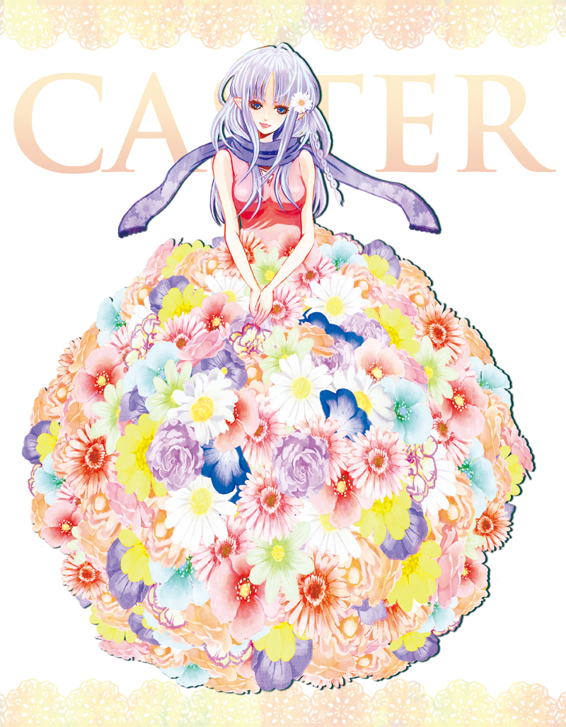 bad_id bad_pixiv_id blue_eyes blue_hair braid caster casual dress fate/stay_night fate_(series) flower long_hair pointy_ears solo yaco_rose
