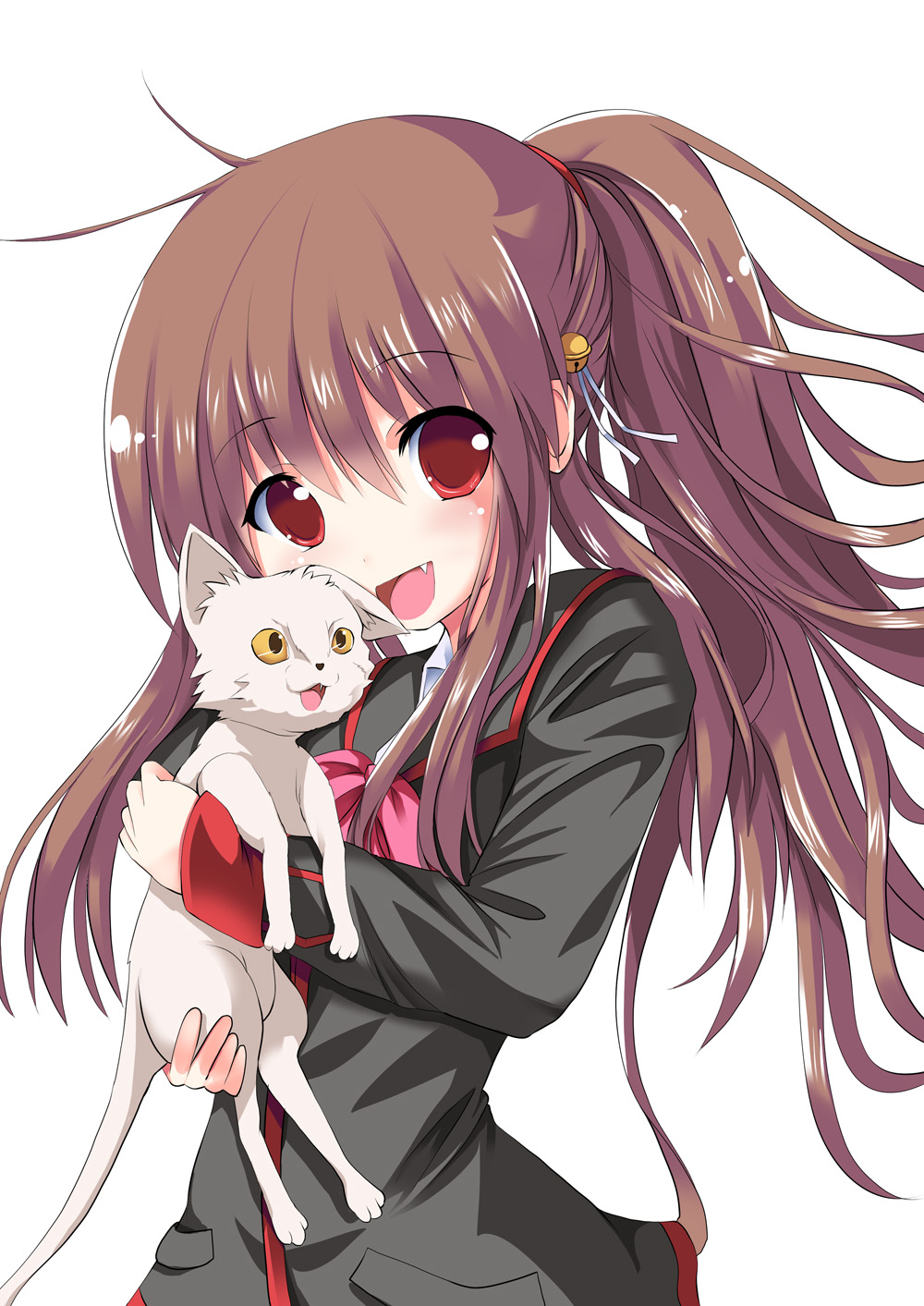 brown_hair cat fang highres lennon little_busters! long_hair natsume_rin ponytail red_eyes school_uniform sumisuzu