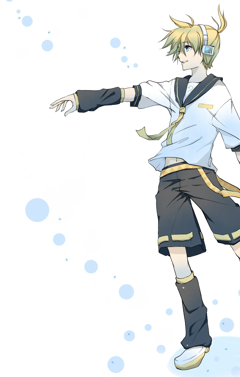 blonde_hair colorized headphones highres kagamine_len male_focus namamin1059 simple_background solo vocaloid