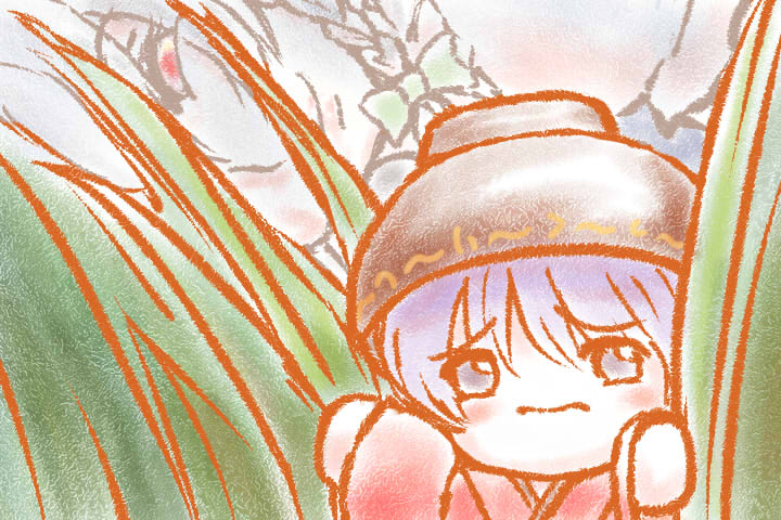 blush bowl bowl_hat braid chibi enriend grass hair_ribbon hat izayoi_sakuya minigirl multiple_girls purple_hair red_eyes ribbon silver_hair smile sukuna_shinmyoumaru touhou when_you_see_it you_gonna_get_raped yukkuri_shiteitte_ne