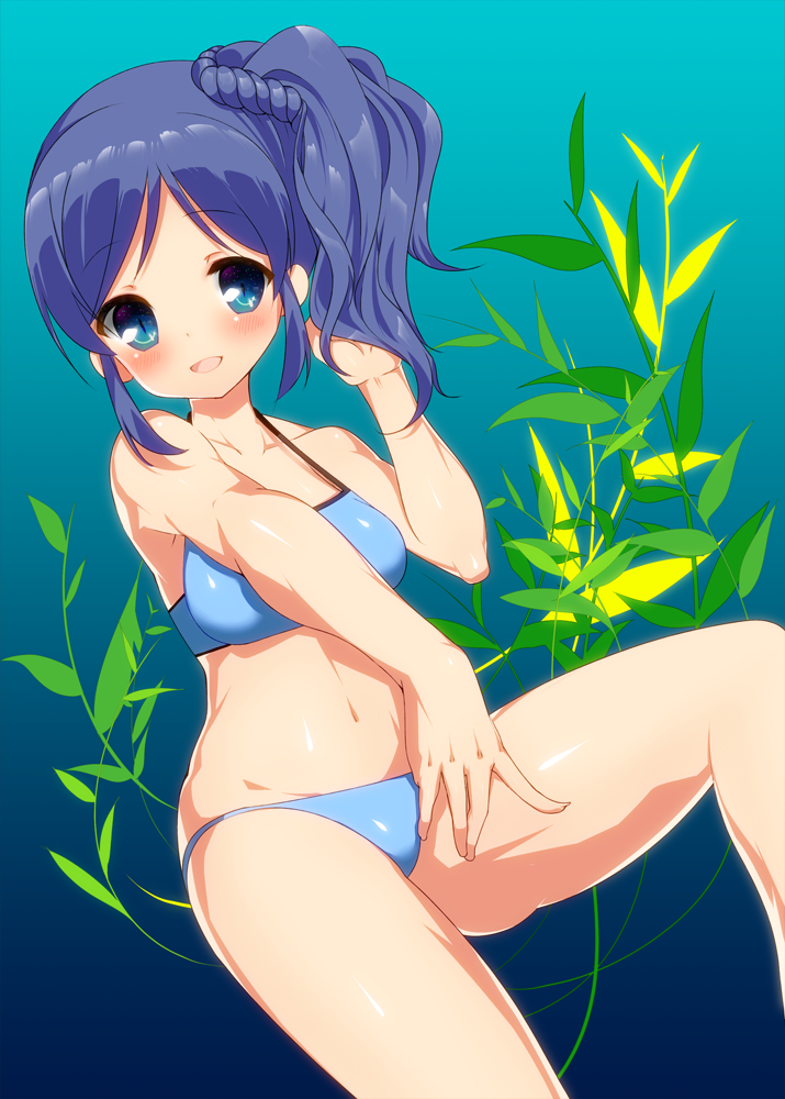 aikatsu! aikatsu!_(series) bikini blue_eyes blue_hair kiriya_aoi kuga_eito long_hair side_ponytail solo swimsuit underwater