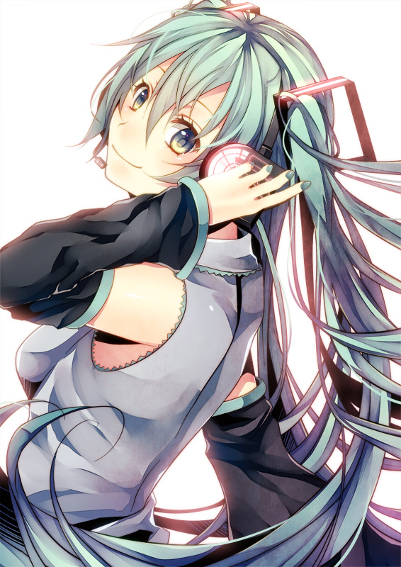 aqua_eyes aqua_hair hatsune_miku headphones long_hair shiomizu_(swat) smile solo twintails vocaloid