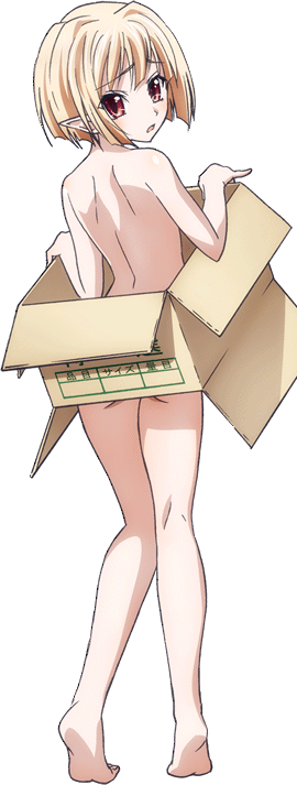 artist_request back barefoot blonde_hair box cardboard_box from_behind full_body gasper_vladi high_school_dxd high_school_dxd_new kneepits looking_back male_focus nude official_art otoko_no_ko pinky_out pointy_ears red_eyes short_hair tiptoes transparent_background