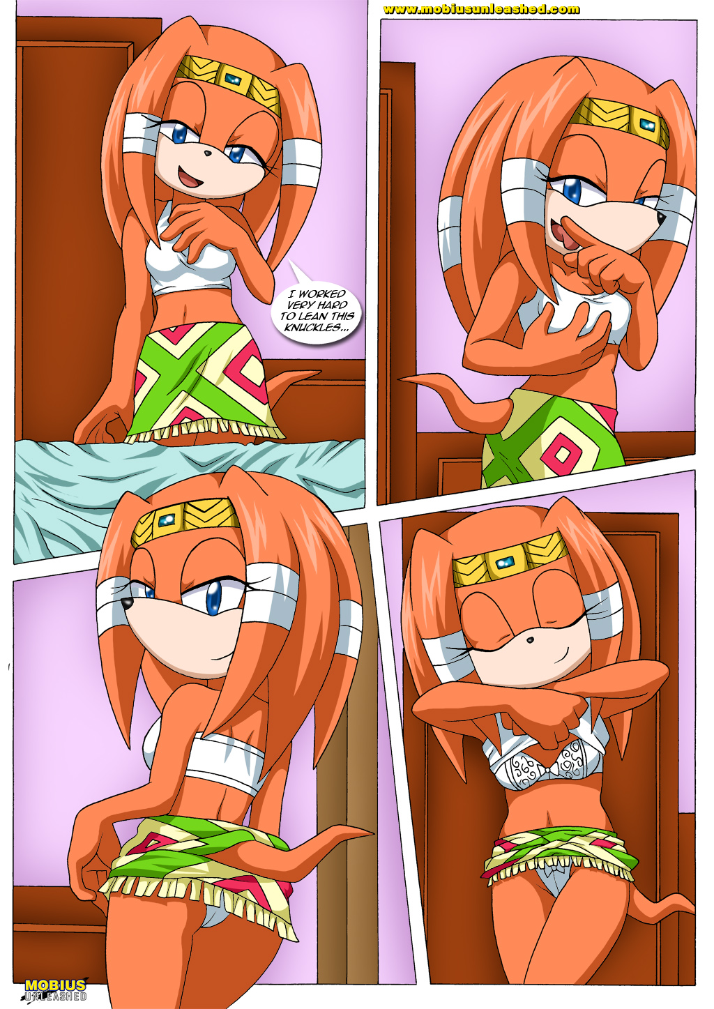 breast_fondling breasts comic echidna english_text female fondling licking mobius_unleashed palcomix panties sega sonic_(series) text tikal_the_echidna tongue underwear undressing