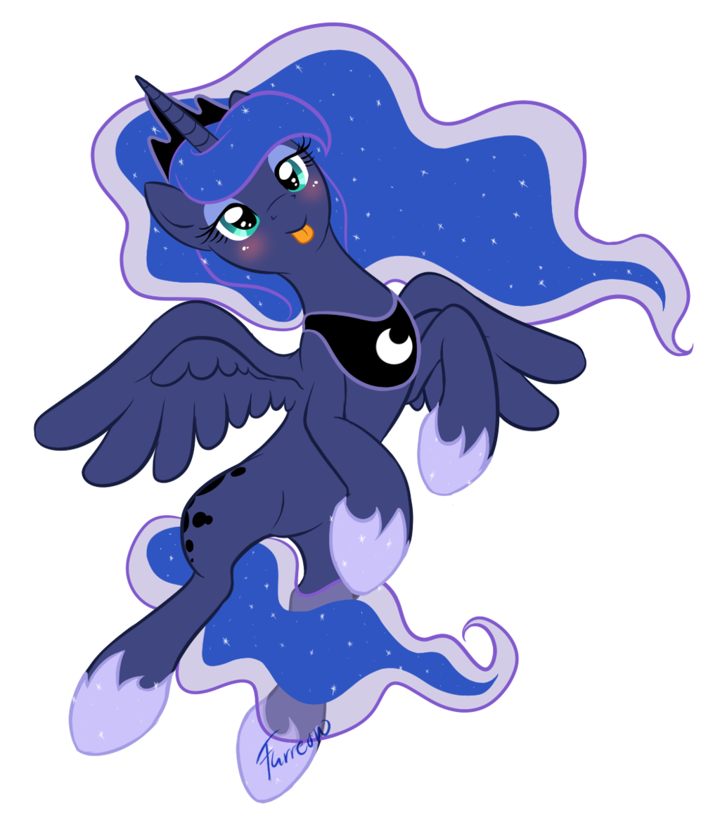 blue_eyes blue_fur blue_hair blush crown cutie_mark equine female feral friendship_is_magic fur furreon hair horn horse looking_at_viewer mammal my_little_pony plain_background pony princess_luna_(mlp) royalty signature solo tongue tongue_out transparent_background winged_unicorn wings