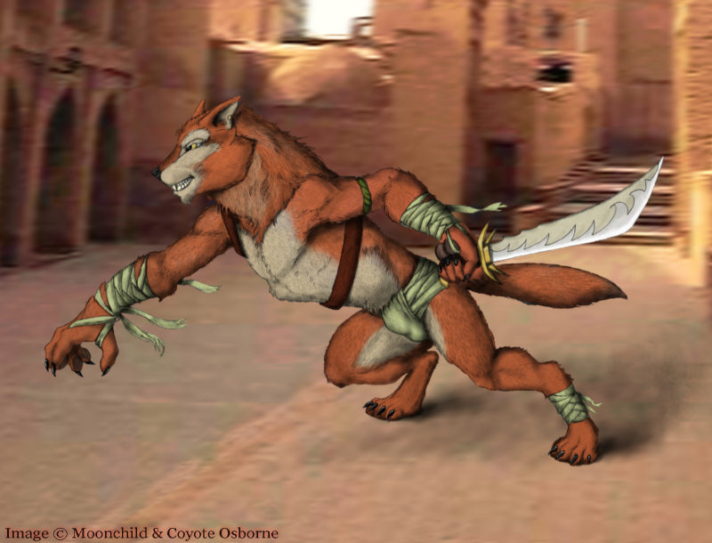 black_nose canine chest_tuft fur hunk male mammal moonchild paws pose solo sword tuft warrior warrior_pose weapon wolf yellow_eyes