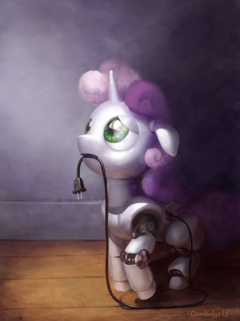 cable cannibalus equine female feral friendship_is_magic green_eyes hair horn horse lead leash machine mammal mechanical mouth_hold my_little_pony pink_hair plug pony robot standing sweetie_belle_(mlp) sweetie_bot two_tone_hair unicorn