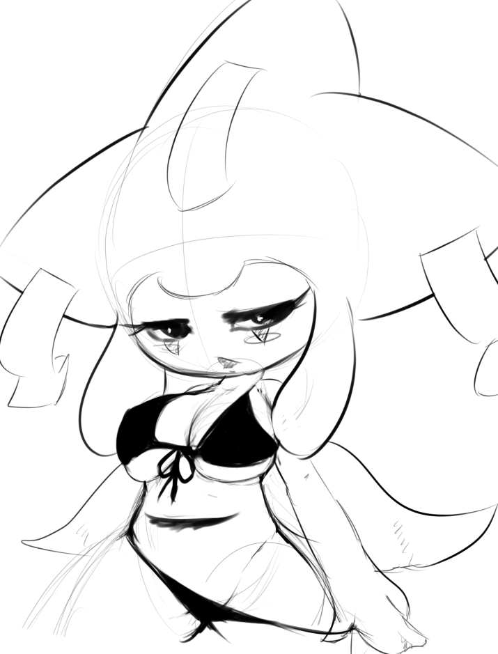 anthro big_breasts bikini black_and_white breasts female half-closed_eyes huge_breasts jirachi looking_at_viewer monochrome nintendo plain_background plantpenetrator pok&#233;mon pok&eacute;mon simple_background sketch solo swimsuit underwear undressing video_games white_background