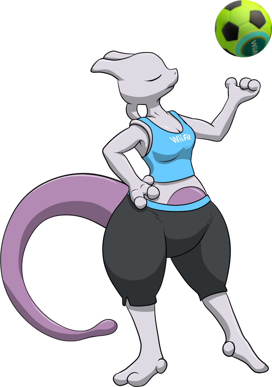 3_fingers alpha_channel bald ball barefoot breasts cleavage clothed clothing crossover english_text eyes_closed female frown hand_on_hip hybridprojectalpha leggings legwear mewtwo nintendo pants pok&#233;mon pok&eacute;mon purple_skin shadow shiny shirt soccer soccer_ball solo sports sports_bra standing text thick_thighs two_toes video_games white_nose white_skin wide_hips wii_fit wii_fit_trainer