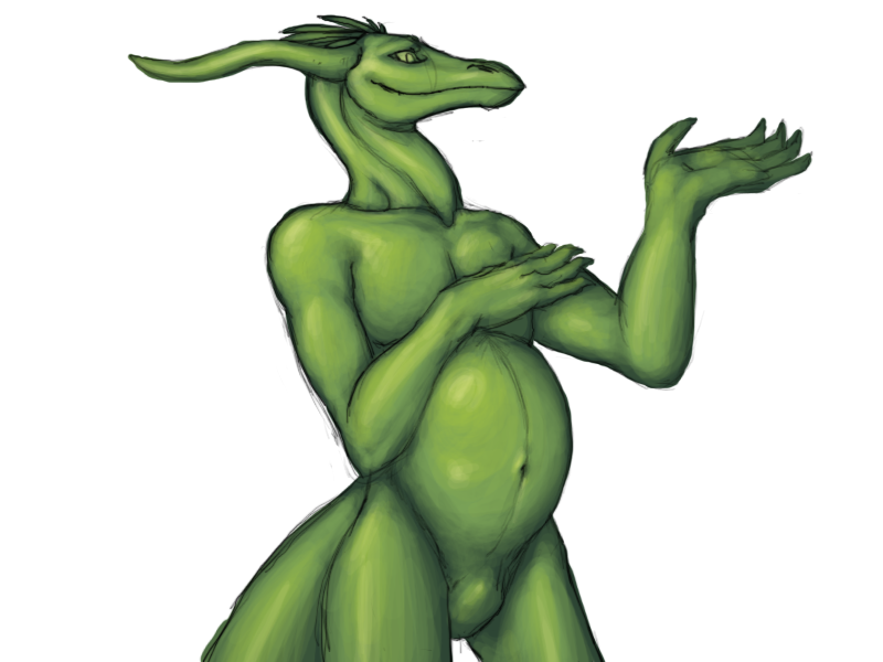 belly claws dragon geisteskrank horn male male_pregnancy navel nude pose pregnant solo unknown_artist