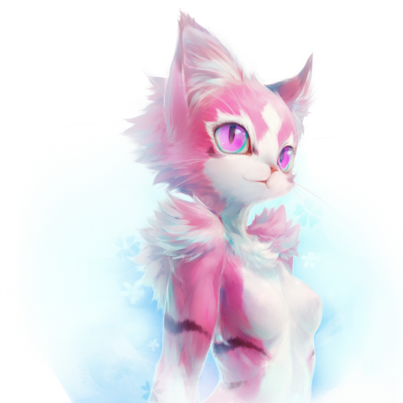 cat cotora feline female mammal nude nyaou original pink_eyes simple_background slit_pupils solo