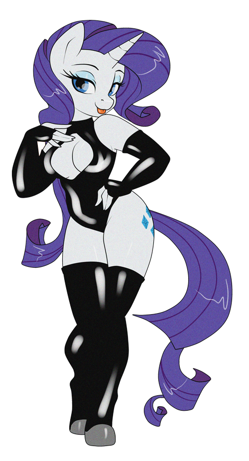 alpha_channel anthro anthrofied bedroom_eyes blue_eyes cutie_mark elbow_gloves equine eyeshadow female friendship_is_magic gloves hair hooves horn horse legwear looking_at_viewer makeup mammal my_little_pony plain_background pony purple_hair rarity_(mlp) rubber standing stockings sugarcup tongue tongue_out transparent_background unicorn