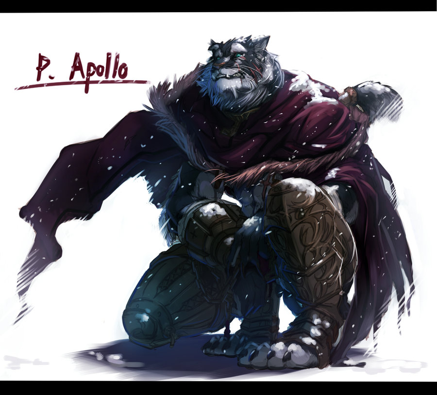 anthro big_muscles cape clothing crouching feline fur hair inubiko male muscles scar snow solo tiger