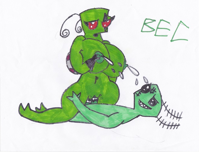 big_breasts bigeyedcartoon black_eyes breast_milk breasts cum cum_in_pussy cum_inside female green_body green_nipples huge_breasts invader_zim irken lactating like_a_boss male milk nude orgasm penis pussy red_eyes scar sex straight thick_thighs wide_hips