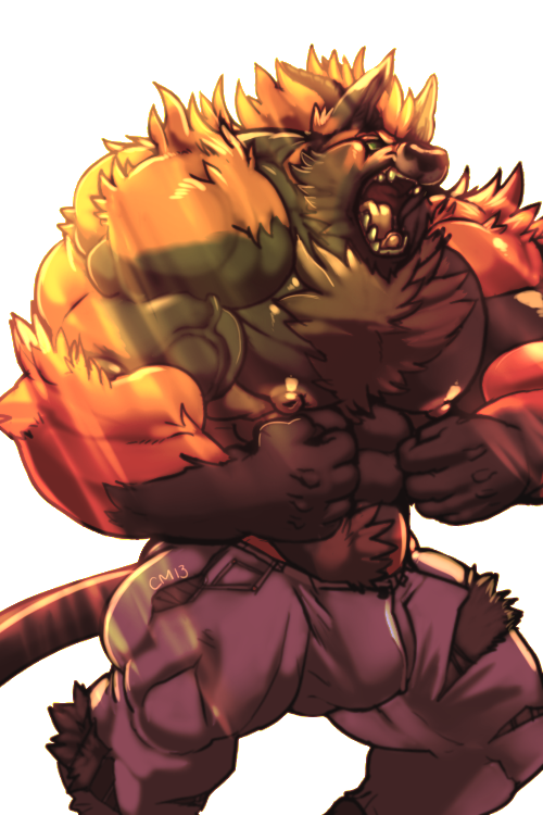 anthro biceps big_muscles black_flur black_fur black_nose brown_fur bulge canine chest_tuft clothed clothing cursedmarked fangs flexing fur green_eyes half-dressed hyper male mammal muscles nipples open_mouth pants pecs plain_background pose roaring solo standing teeth tongue topless torn_clothing tuft vein white_background wolf