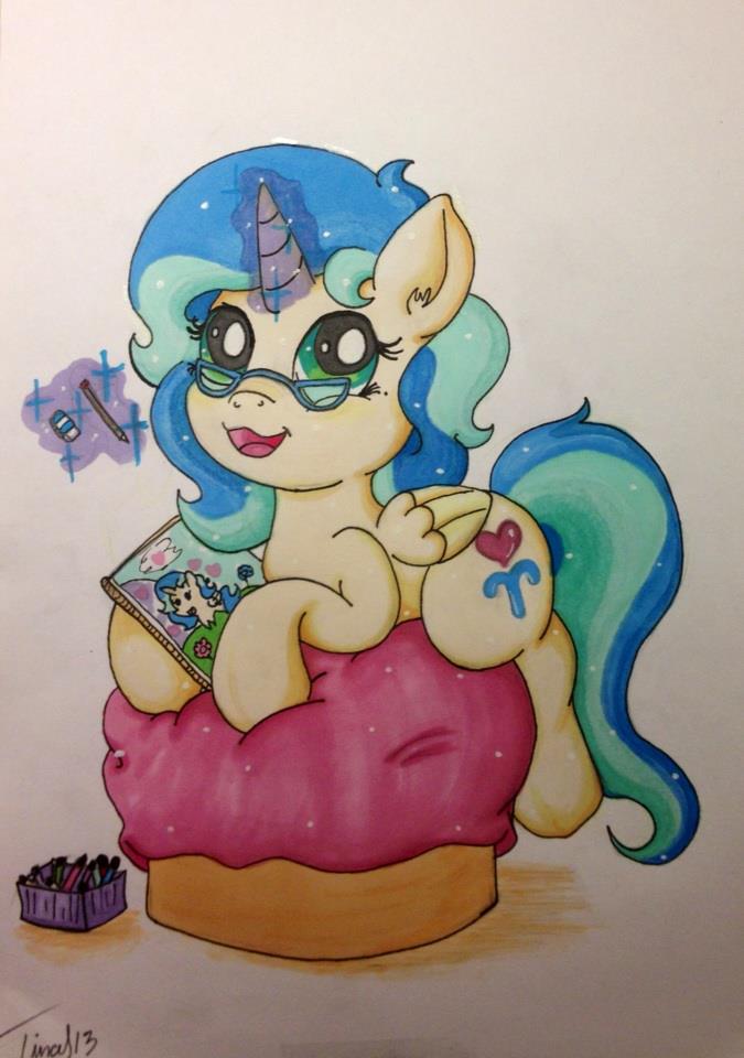 beanie blush bright chibi crayons creative cub cute drawing equine eyewear feather female feral friendship_is_magic glasses glitter horn horse lie_down lying magic mammal marker_(art) mirry92 my_little_pony on_stomach original_character pencil pillow pony portrait promarker sketchbook smile solo sona sparkle tina_fountain_heart traditional_media winged_unicorn wings young