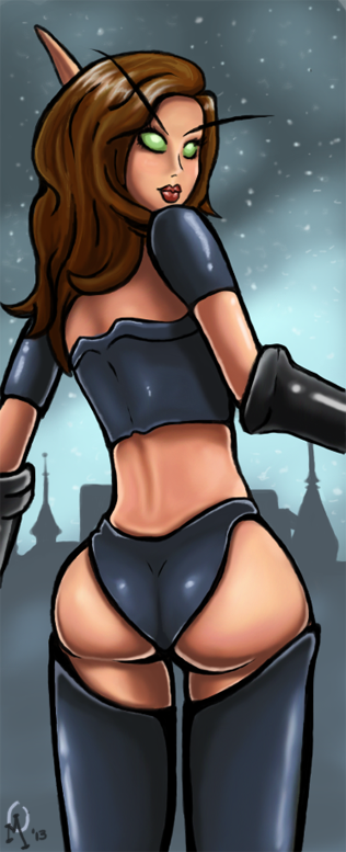 butt clothed clothing elf female glowing_eyes hair looking_at_viewer ottomarr_(artist) outside skimpy thighs video_games warcraft world_of_warcraft