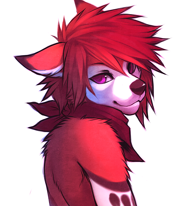 ambiguous_gender anthro bandanna canine cenny dog falvie fur hair looking_at_viewer looking_back male mammal neckerchief purple_eyes red_fur red_hair solo