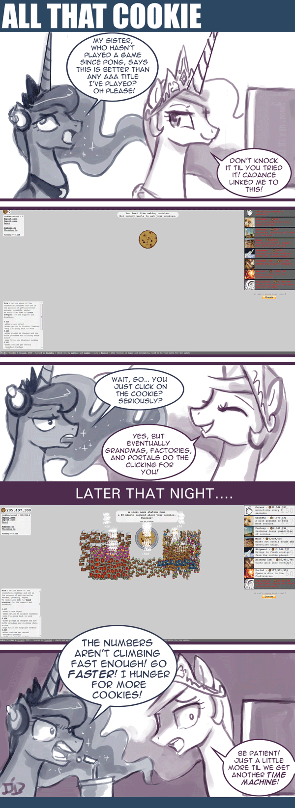 blush comic computer equine female feral friendship_is_magic headphones horn horse john_joseco mammal my_little_pony pony princess_celestia_(mlp) princess_luna_(mlp) smile soda suit winged_unicorn wings