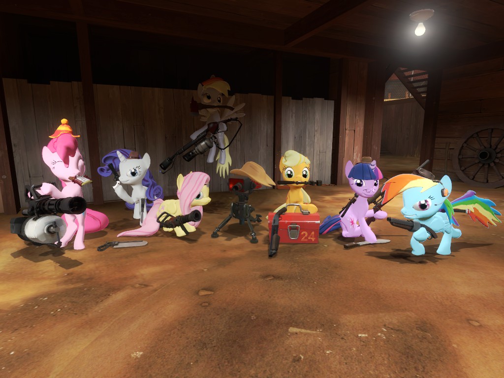 axe blue_fur cutie_mark engineer_(team_fortress_2) equine female feral fluttershy_(mlp) friendship_is_magic fur gmod gmod-ponies group gun heavy_(team_fortress_2) horn horse mammal medic_(team_fortress_2) my_little_pony pegasus pink_fur pinkie_pie_(mlp) pony pyro_(team_fortress_2) rainbow_dash_(mlp) ranged_weapon rarity_(mlp) scout_(team_fortress_2) sniper_(team_fortress_2) spy_(team_fortress_2) team_fortress_2 twilight_sparkle_(mlp) unicorn weapon wings