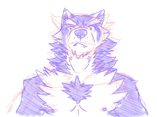 anthro canine chest_tuft disapproval fur looking_at_viewer male mammal nude orion_(aluminemsiren) plain_background sketch solo tuft white_background wolf