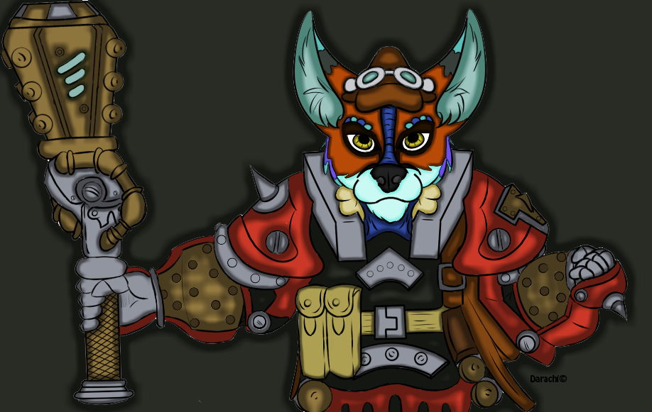 armor canine darachi dragon facing fox hammer looking_at_viewer male mammal ryxie scales solo viewer warhammer weapon