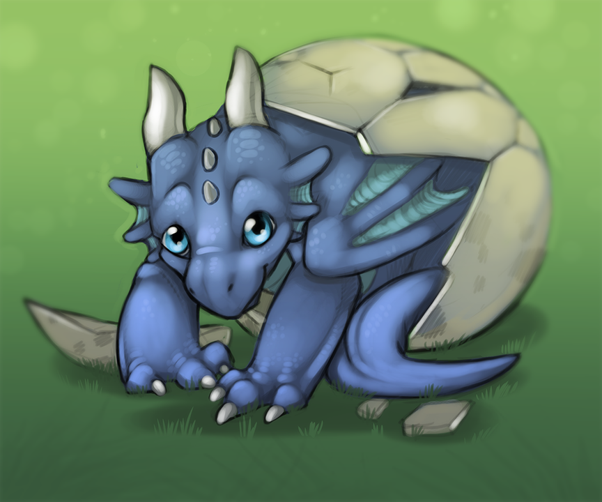 blue_dragon blue_eyes blue_skin claws cub cute dragon dragonator egg grass hatchling horn impossibly_cute looking_at_viewer scalie solo tojo_the_thief western_dragon wings young