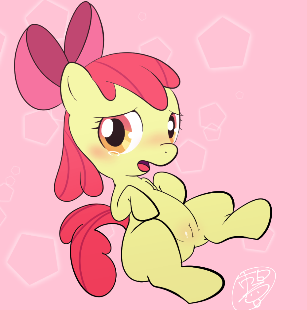 barefoot blush bow crying cub cute equine female feral friendship_is_magic fur hair horse looking_at_viewer mammal my_little_pony nude open_mouth pink_background plain_background pony presenting presenting_pussy pussy raised_leg red_hair solo spread_legs spreading tears tongue unknown_artist yellow_fur young