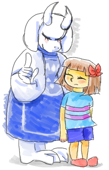 animal_ears artizluvsart blush caprine cub eyes_closed female flat_chested goat horn mammal paws protagonist_(undertale) smile toriel undertale young