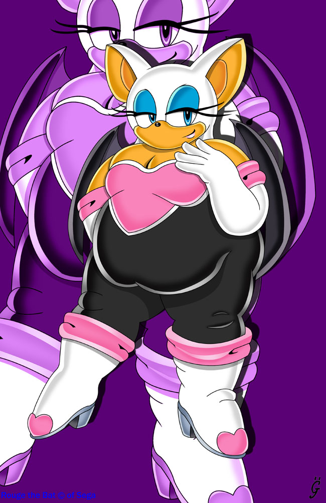 breasts cleavage clothed clothing eyeshadow female goku_to_the_z_(artist) makeup mammal overweight rouge_the_bat sega smile sonic_(series)