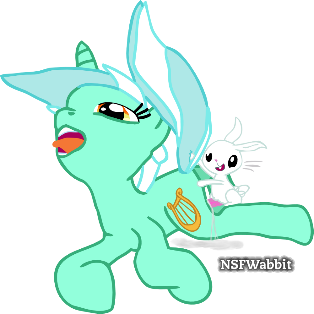 alpha_channel angel_(mlp) cum cutie_mark equine female feral friendship_is_magic from_behind hair horn horse interspecies lagomorph lyra_(mlp) lyra_heartstrings_(mlp) male mammal my_little_pony nsfwabbit open_mouth penis pony rabbit sex size_difference straight tongue tongue_out two_tone_hair unicorn yellow_eyes