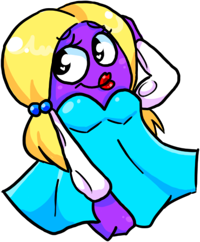 bipedal black_eyes blonde_hair cyan_dress digital_media_(art) dress female feral front_view hair half-length_portrait jigglybutts jynx lips looking_away looking_up nintendo pigtails plain_background pok&#233;mon pok&eacute;mon purple_skin raised_hand red_lips shy solo standing three-quarter_view touching_hair video_games white_background white_sclera
