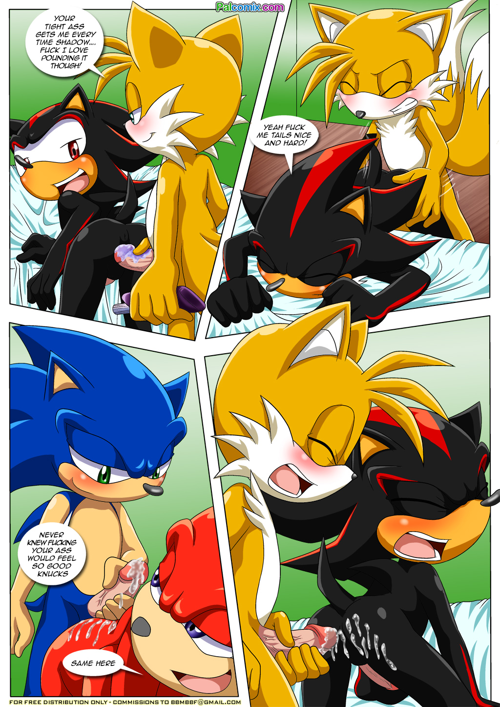 bbmbbf bisexual blush canine cum cum_on_back duo eyes_closed female fox from_behind gay hedgehog holding_penis humanoid_penis interspecies knuckles_the_echidna male mammal miles_prower multiple_tails palcomix penis retracted_foreskin sega shadow_the_hedgehog sonic_(series) sonic_the_hedgehog tails uncut